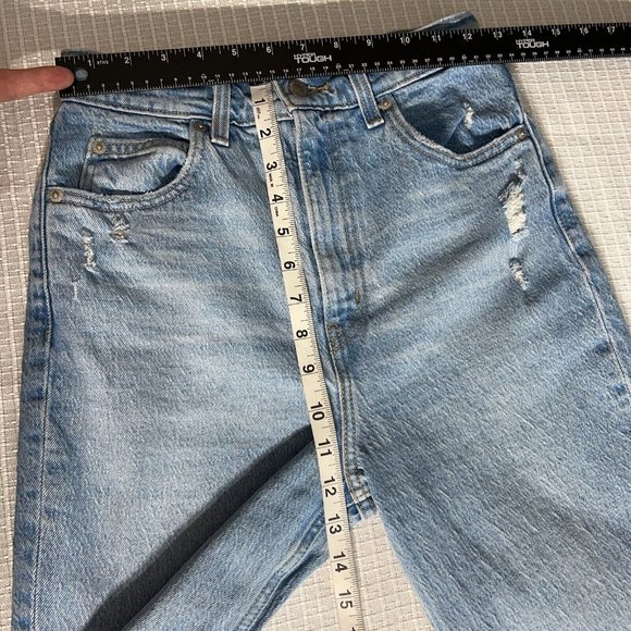 Levi's Premium 70's High Flare Jeans Womens 26 Blue Light Wash Distressed Denim - Picture 11 of 16